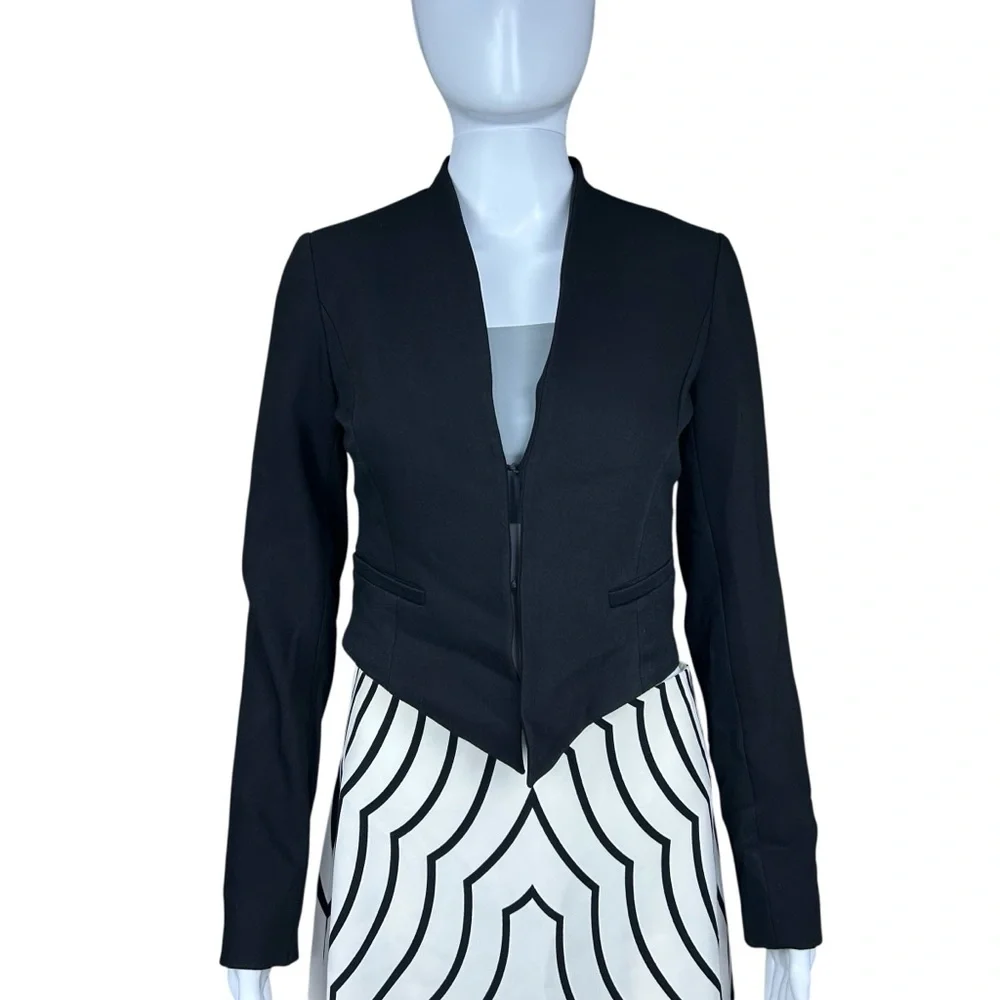 Alice + Olivia Black Cropped Blazer XS Modern Minimalist Art Deco Event Jacket - Picture 12 of 14